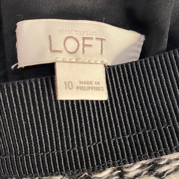 LOFT Skirt Pencil Tweed Office Grosgrain Ribbon Waist Black Cream Preppy Size 10 - Picture 2 of 6
